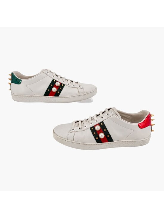 Gucci Pearl-Embellished Ace Sneakers White Leather Size 38.5 US 8.5 Women's - Picture 7 of 15